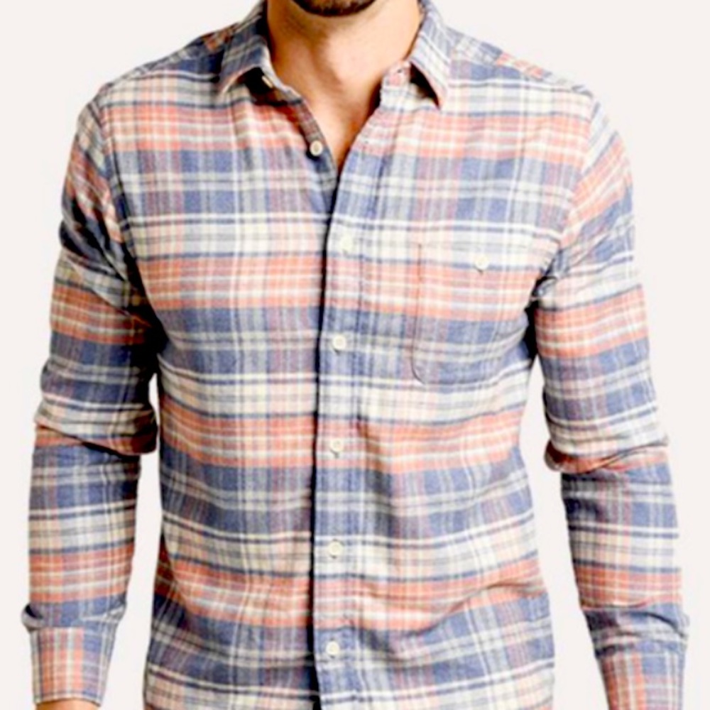 Faherty Seaview Flannel Button Up Shirt Size Large Plaid Organic Cotton
